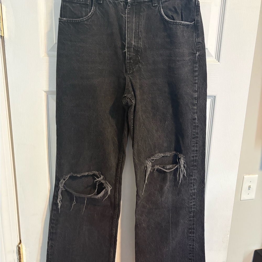 Zara Black Straight-Leg Distressed Jeans